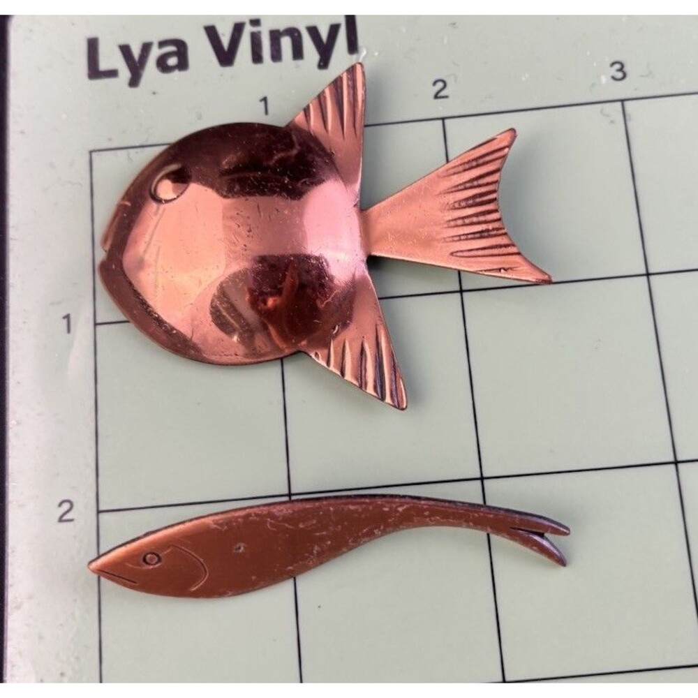 Vintage Copper Brooch Lot Of 2 Large Fish 2”50’s Artisan Mid Century Modern MCM